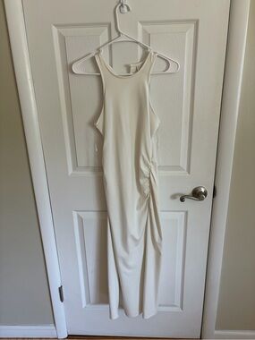 A new Day Cream Sleeveless Side-Ruched Maxi Dress